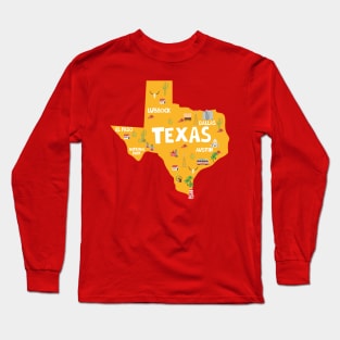 Texas State USA Illustrated Map Long Sleeve T-Shirt